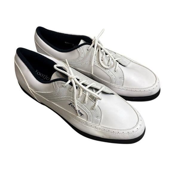 Footjoy Womens Golf Shoes Size 8.5m Greenjoys Soft Spikes Logo Lace Up White - Picture 2 of 11